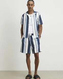 Blue Regular Fit Textured Stripe Shorts