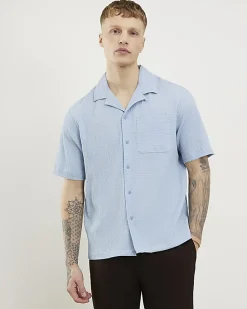 Blue Regular Fit Textured Short Sleeve Shirt
