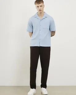 Blue Regular Fit Textured Short Sleeve Shirt