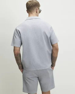 Blue Regular Fit Triangle Jacquard Shirt
