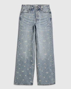 Blue Relaxed Straight Daisy Floral Jeans