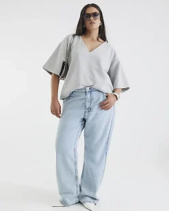 Blue Relaxed Straight Leg Jeans