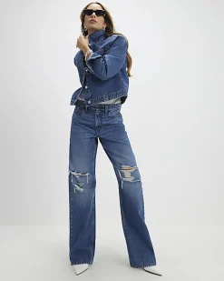 Blue Relaxed Straight Ripped Jeans