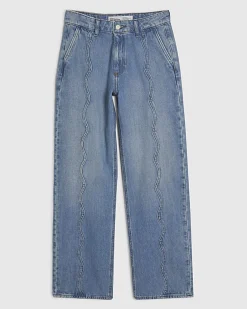 Blue Relaxed Straight Scallop Seam Jeans