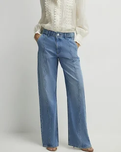 Blue Relaxed Straight Scallop Seam Jeans
