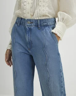 Blue Relaxed Straight Scallop Seam Jeans