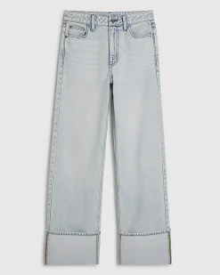 Blue Relaxed Straight Turn Up Hem Jeans