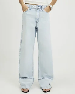 Blue Relaxed Straight Turn Up Hem Jeans