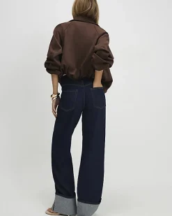 Blue Relaxed Straight Turn Up Cuff Jeans