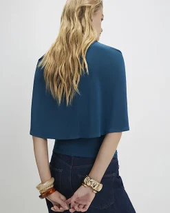 Blue Ruched Cape Front Top