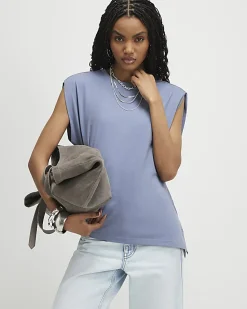 Blue Ruched Side Grown On Sleeve T-shirt