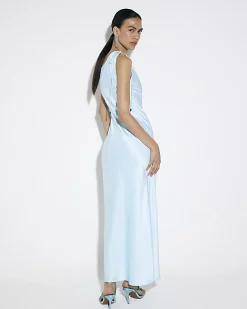 Blue Satin One Shoulder Maxi Dress