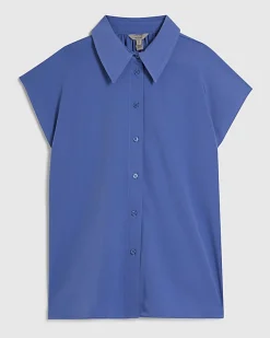 Blue Satin Short Sleeve Shirt