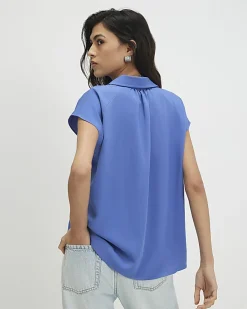 Blue Satin Short Sleeve Shirt