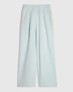 Blue Scallop Trim Wide Leg Trousers
