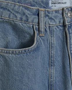 Blue Seamed Raw Hem Barrel Leg Jeans