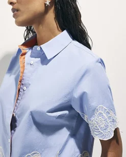Blue Shell Embroidered Hem Shirt