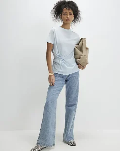 Blue Short Sleeve Burnout Twist Front T-shirt