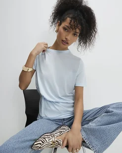 Blue Short Sleeve Burnout Twist Front T-shirt