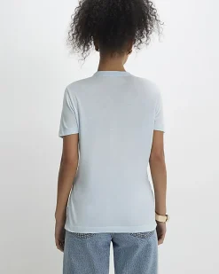 Blue Short Sleeve Burnout Twist Front T-shirt