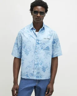 Blue Short Sleeve Floral Printed Shirt