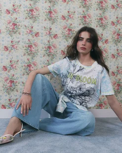 Blue Short Sleeve In Bloom Cotton T-shirt