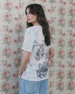 Blue Short Sleeve In Bloom Cotton T-shirt