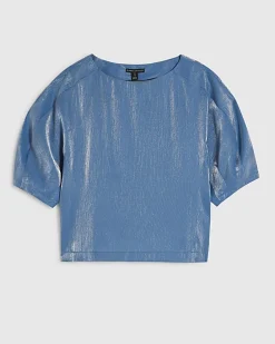 Blue Short Sleeve Shimmer Tailored Top