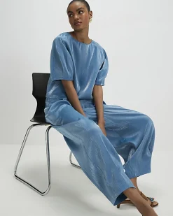 Blue Short Sleeve Shimmer Tailored Top