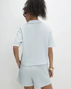 Blue Short Sleeve Textured Shirt