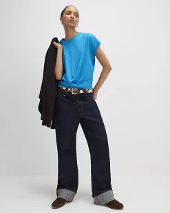Blue Short Sleeve Twist Front T-shirt