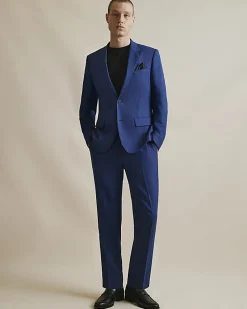 Blue Skinny Fit Stretch Textured Suit Jacket