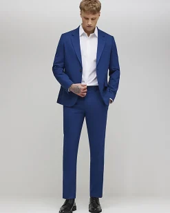 Blue Skinny Fit Textured Suit Trousers