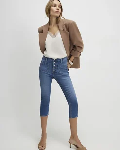 Blue Skinny Pocket Front Capri Jeans