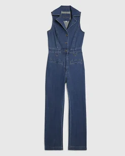 Blue Sleeveless Denim Jumpsuit