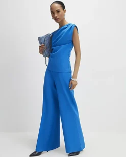 Blue Sleeveless Ponte Drape Top