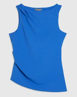 Blue Sleeveless Slash Neck Top