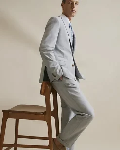 Blue Slim Fit Check Print Suit Trousers