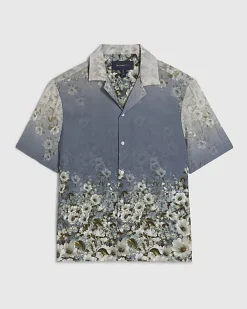 Blue Slim Fit Ombre Floral Revere Shirt