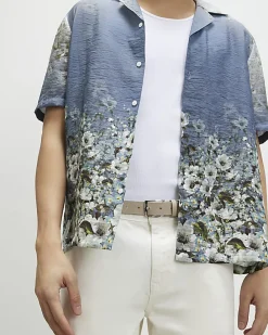 Blue Slim Fit Ombre Floral Revere Shirt