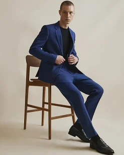 Blue Slim Fit Stretch Textured Suit Trousers