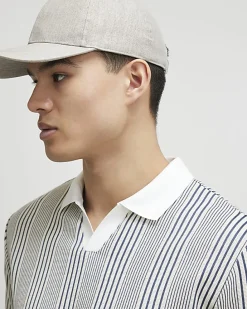 Blue Slim Fit Stripe Open Neck Polo Shirt