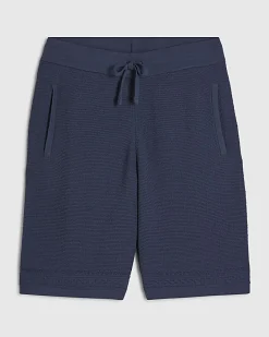 Blue Slim Fit Textured Knitted Shorts