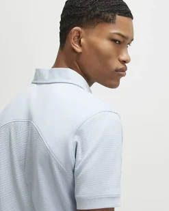 Blue Slim Fit Textured Polo Shirt