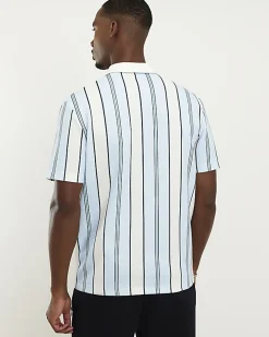 Blue Slim Fit Textured Stripe Polo Shirt