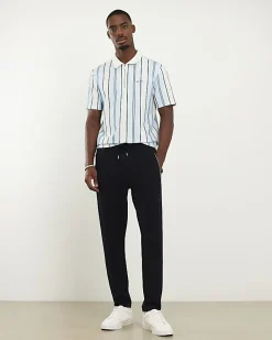 Blue Slim Fit Textured Stripe Polo Shirt