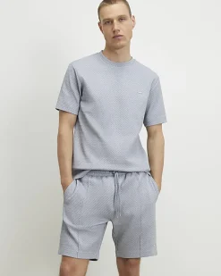 Blue Slim Fit Triangle Jacquard T-Shirt