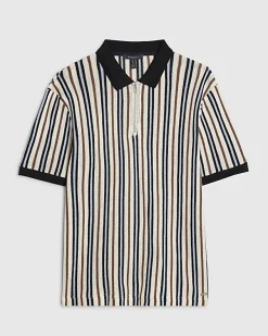 Blue Slim Fit Zip Neck Stripe Polo Shirt