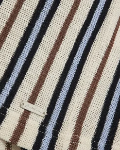 Blue Slim Fit Zip Neck Stripe Polo Shirt