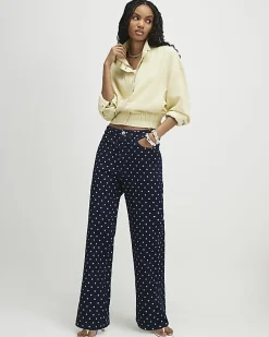 Blue Spot Print Relaxed Straight Jeans